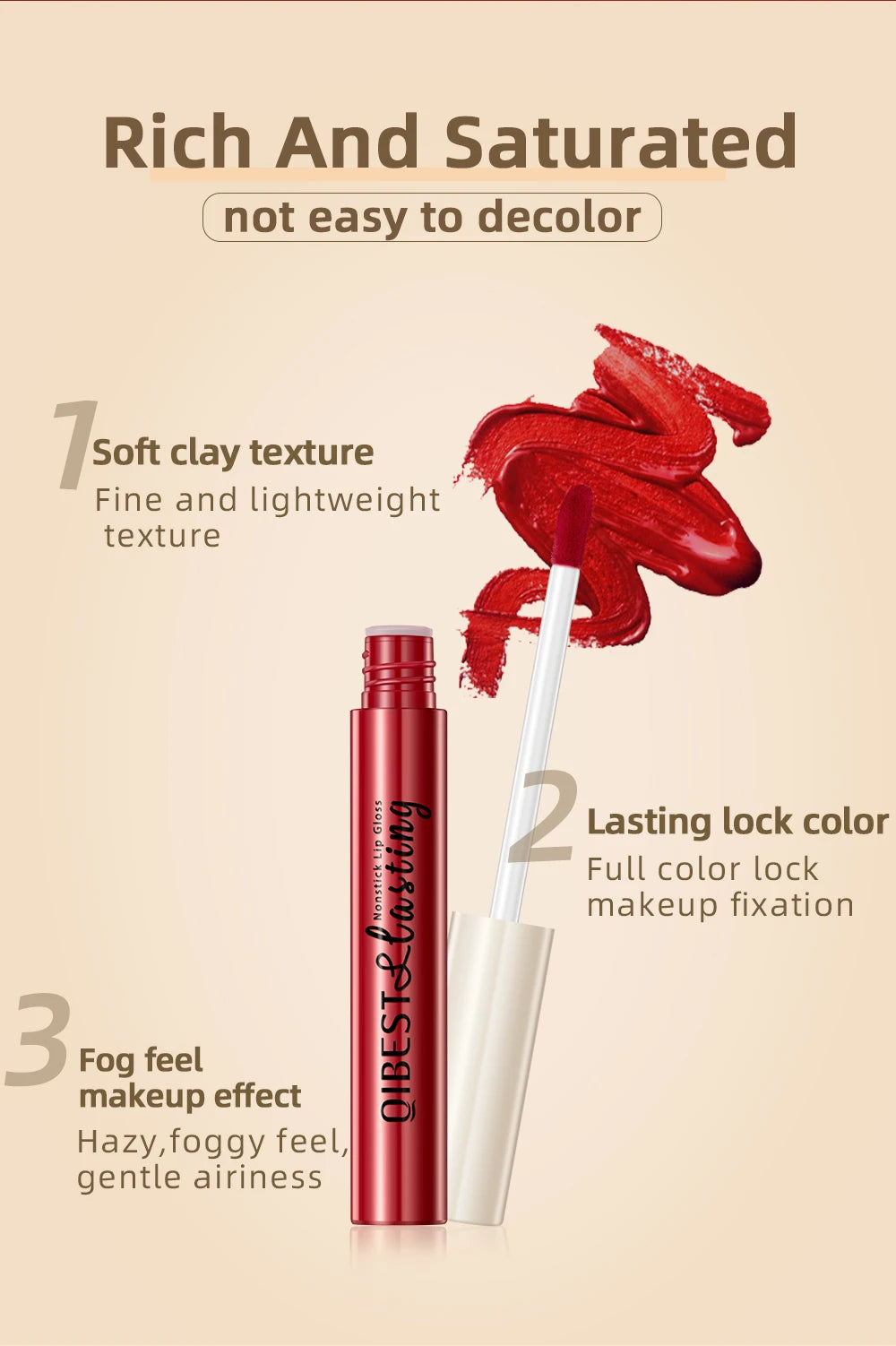 QIBEST Matte Liquid Lipstick Waterproof Long Lasting Velvet Mate Nude Red Lip Gloss Lint Tube Makeup Cosmetic Lipsticks Lipgloss