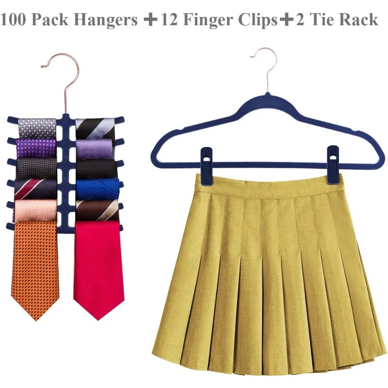 Premium Velvet Clothes Hangers Suit Heavy Duty (100 Pack)-Non Slip & Space-Saving with 12 Finger