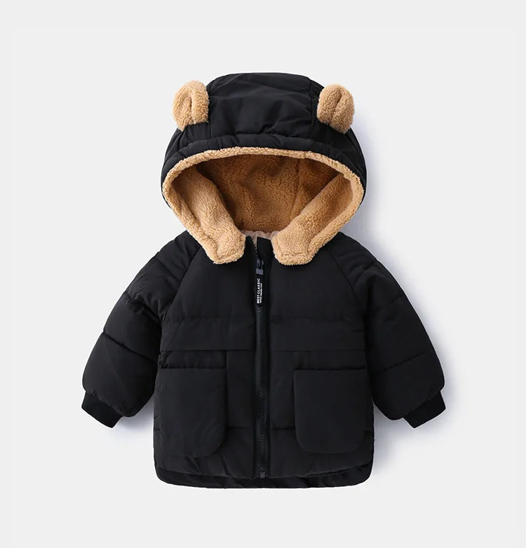 2024 Korean Autumn Winter Children Boy Parkas Cartoon Bear Ears Little Girl Jacket Coat 1-6 Years Kids Boy Outerwear Outfit