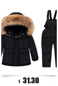 New Girls clothing Winter Warm down Cotton Jackets Children parka faux Fur Collar Coat Girl Thicken overalls Hooded kids Clothes