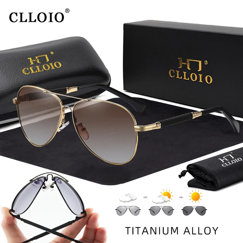 CLLOIO New Titanium Alloy Sunglasses Polarized Men's Sun Glasses Women Fashion Pilot Gradient Eyewear Photochromic Oculos De Sol