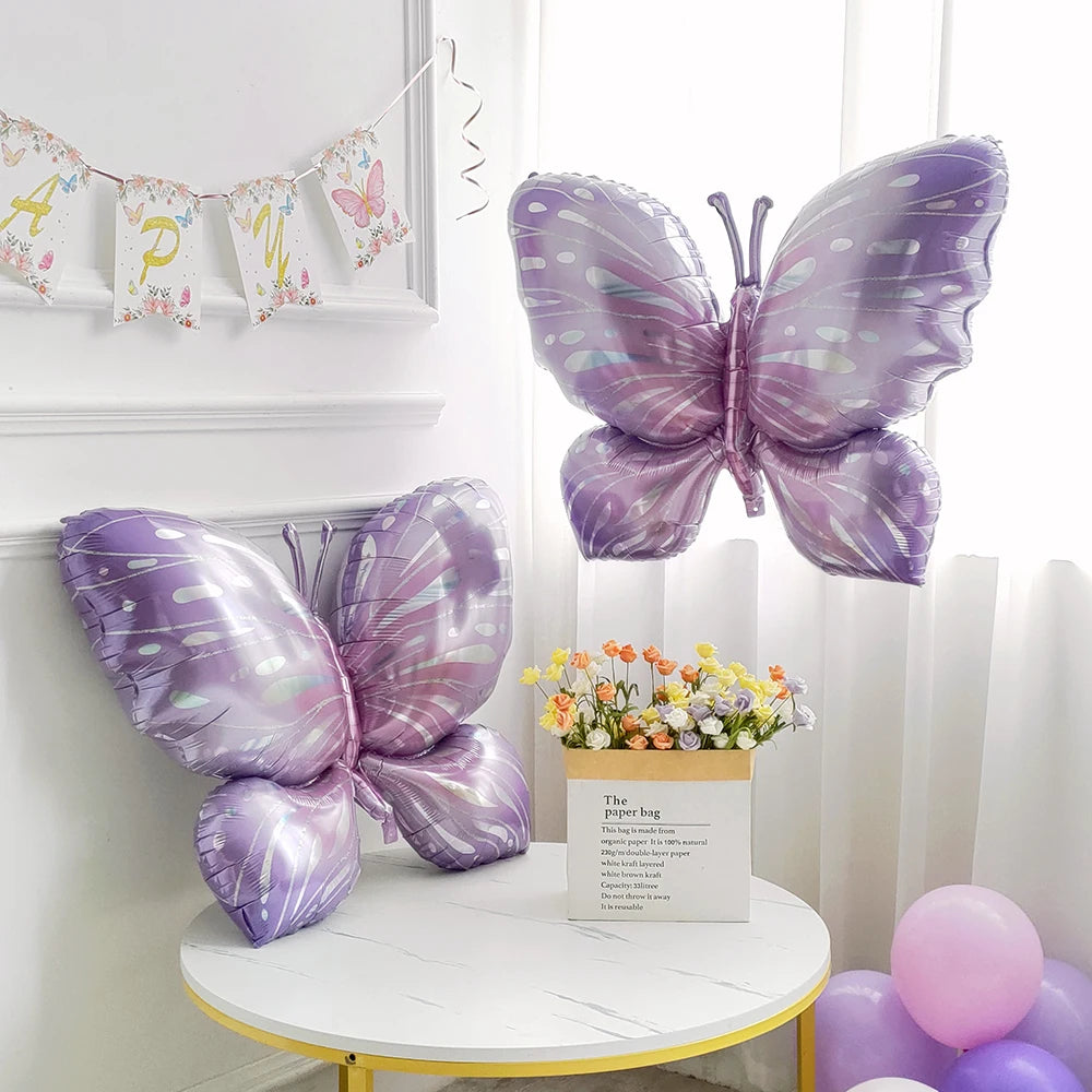 Large Butterfly Foil Balloon 3D Butterfly Fairy Helium Balloons Girls Birthday Party Decorations Kids Toy Gift Wedding Supplies