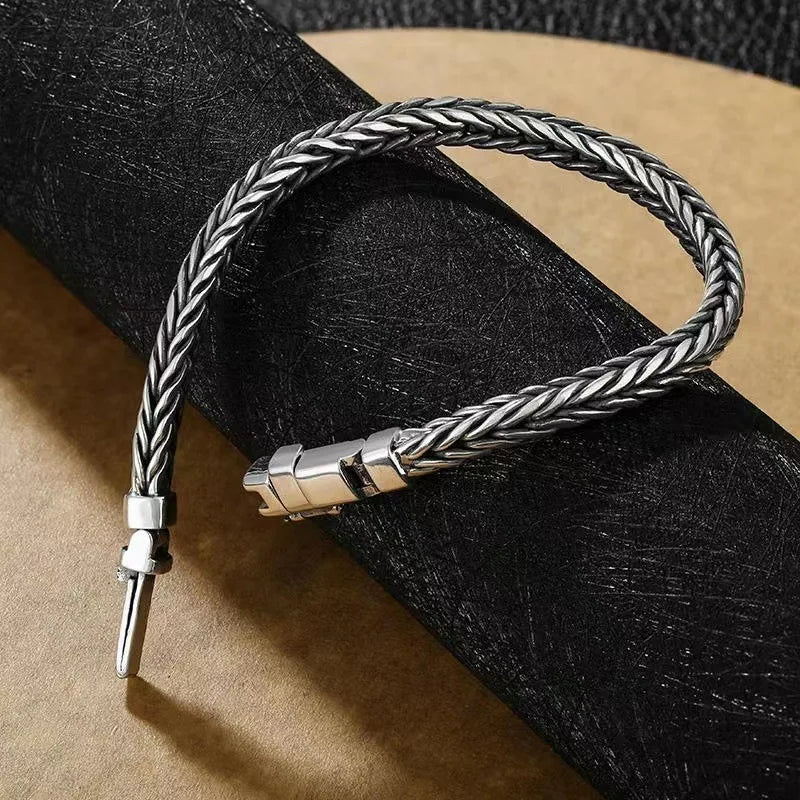 Factory Price 100% Real Solid S925 Silver Handmade Woven Retro Domineering Style Ppersonality Keel Man and Woman Bracelets