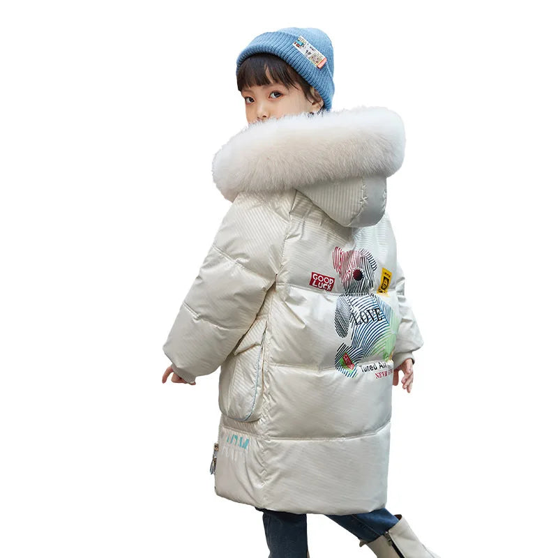 RAISE Korean Winter Kid Girl Down Jacket Colorful Bear Print Waterproof Thicken Baby Girl Outerwear 5-14 Year Junior Girl Parkas