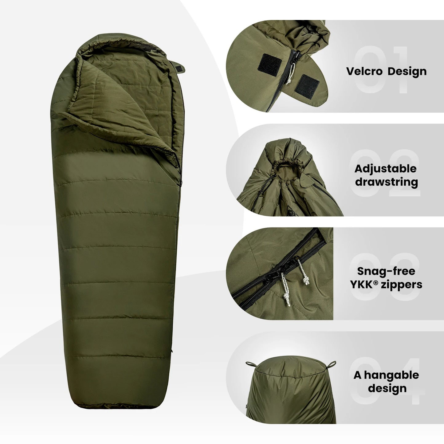 OneTigris Bushcrafter’s Sleeping Bags Tactical Styled Mummy Sleeping Bag for Camping Bushcrafting Backpacking Hiking Survival