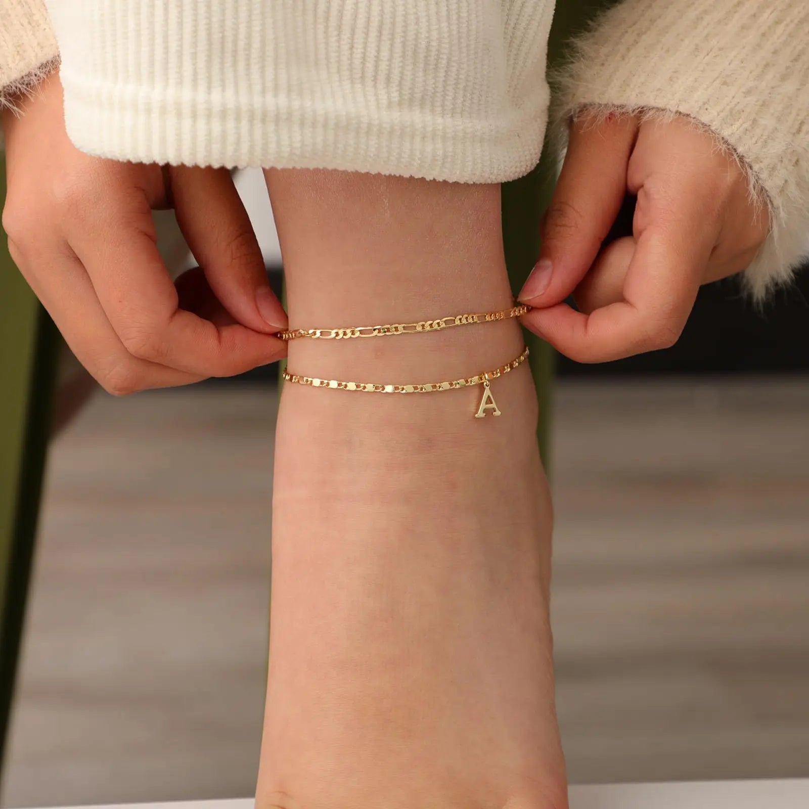 Initial Layered Waterproof Anklet Bracelets On Leg Layering Thin Figaro Letter Anklets Summer Jewelry Gifts for Women Teen Girls