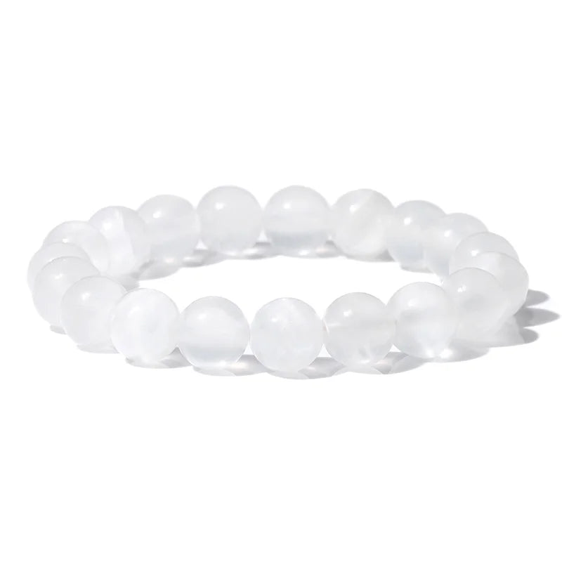 100% Real Natural Gypsum Stone Bracelet White Selenite Bracelets For Women Men 6 8 10 MM Beads Bracelet Stretch Bracelet Jewelry