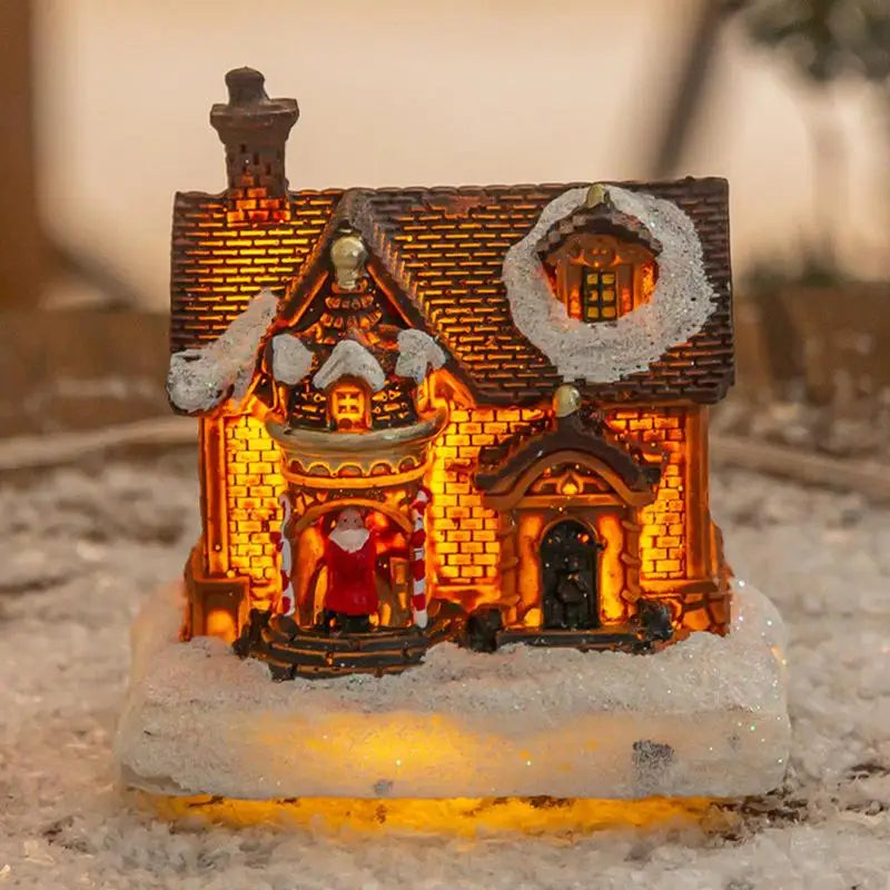 Christmas Village Set Resin Snow House Figurine Building Scene Decoration Home Fireplace 2024 Xmas Navidad Party Supplies