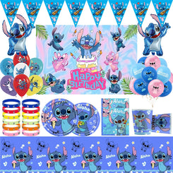 Disney Stitch Birthday Decoration Party Supplies Tableware Paper Napkins Cups Plates Tablecloth Foil Balloons Baby Favor Gifts