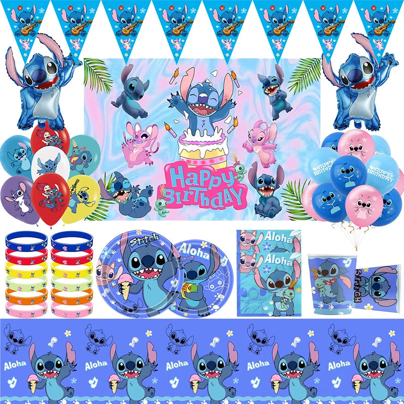 Disney Stitch Birthday Decoration Party Supplies Tableware Paper Napkins Cups Plates Tablecloth Foil Balloons Baby Favor Gifts