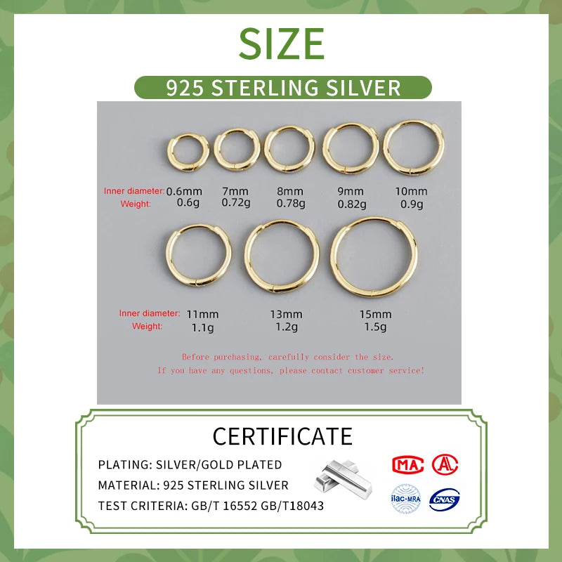 SOFTPIG Real 925 Sterling Silver 18K Gold Round Huggies Hoop Earrings for Women Trendy Fine Jewelry Minimalist Accessories