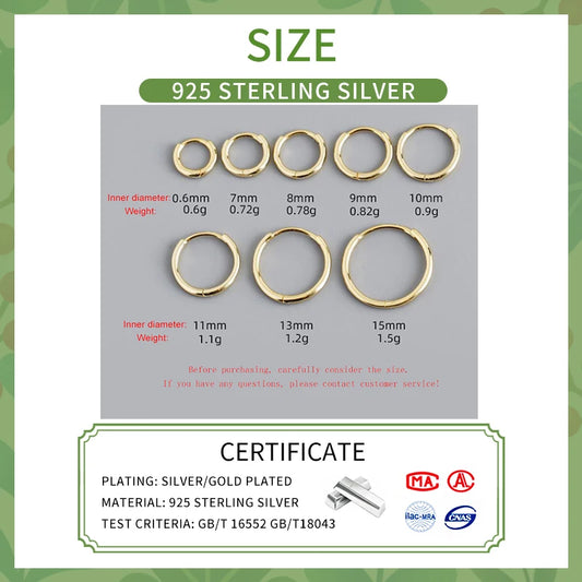 SOFTPIG Real 925 Sterling Silver 18K Gold Round Huggies Hoop Earrings for Women Trendy Fine Jewelry Minimalist Accessories