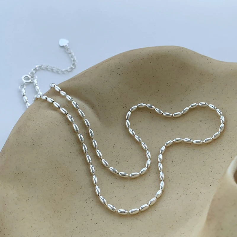 S925 Sterling Silver Necklace Simple Beads Choker Shiny Delicate Collarbone Chain For Girl Wedding Gift Fine Jewelry Wholesale