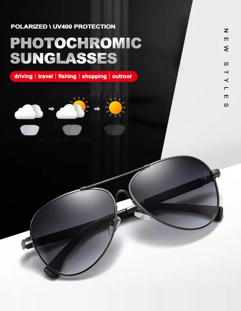 CLLOIO New Titanium Alloy Sunglasses Polarized Men's Sun Glasses Women Fashion Pilot Gradient Eyewear Photochromic Oculos De Sol