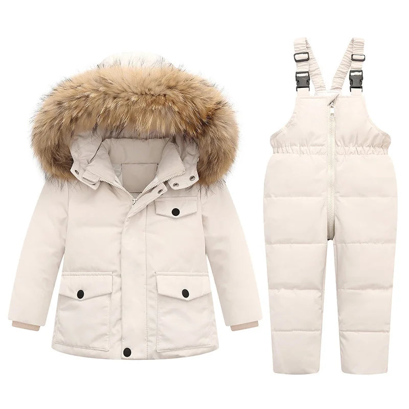 Parka Real Fur Hooded Boy Baby Overalls Winter Down Jacket Warm Kids Coat Child Snowsuit Snow toddler girl Clothes Clothing Set