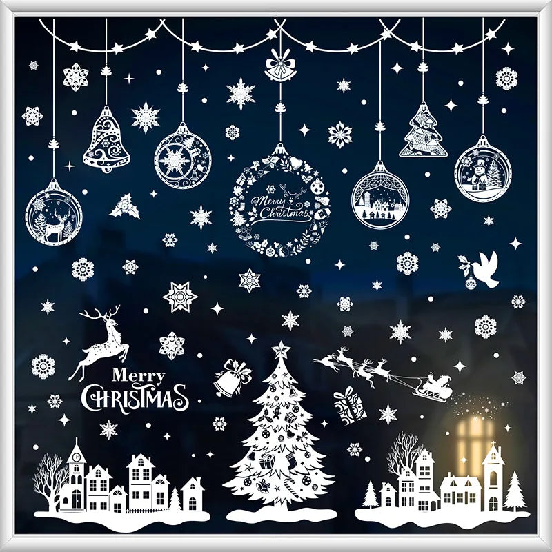 Double-Sided Christmas Window Clings Designs Snowflake Static Stickers Decoration White Xmas Ornaments Reusable Party Supplies