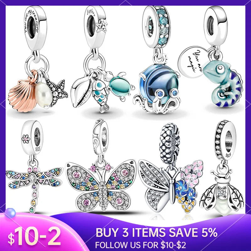 New HOT plata de ley 925 Sterling silver Murano Glass Cute Octopus Charms Beads Fit Original Pandora Bracelet Pendant Jewelry