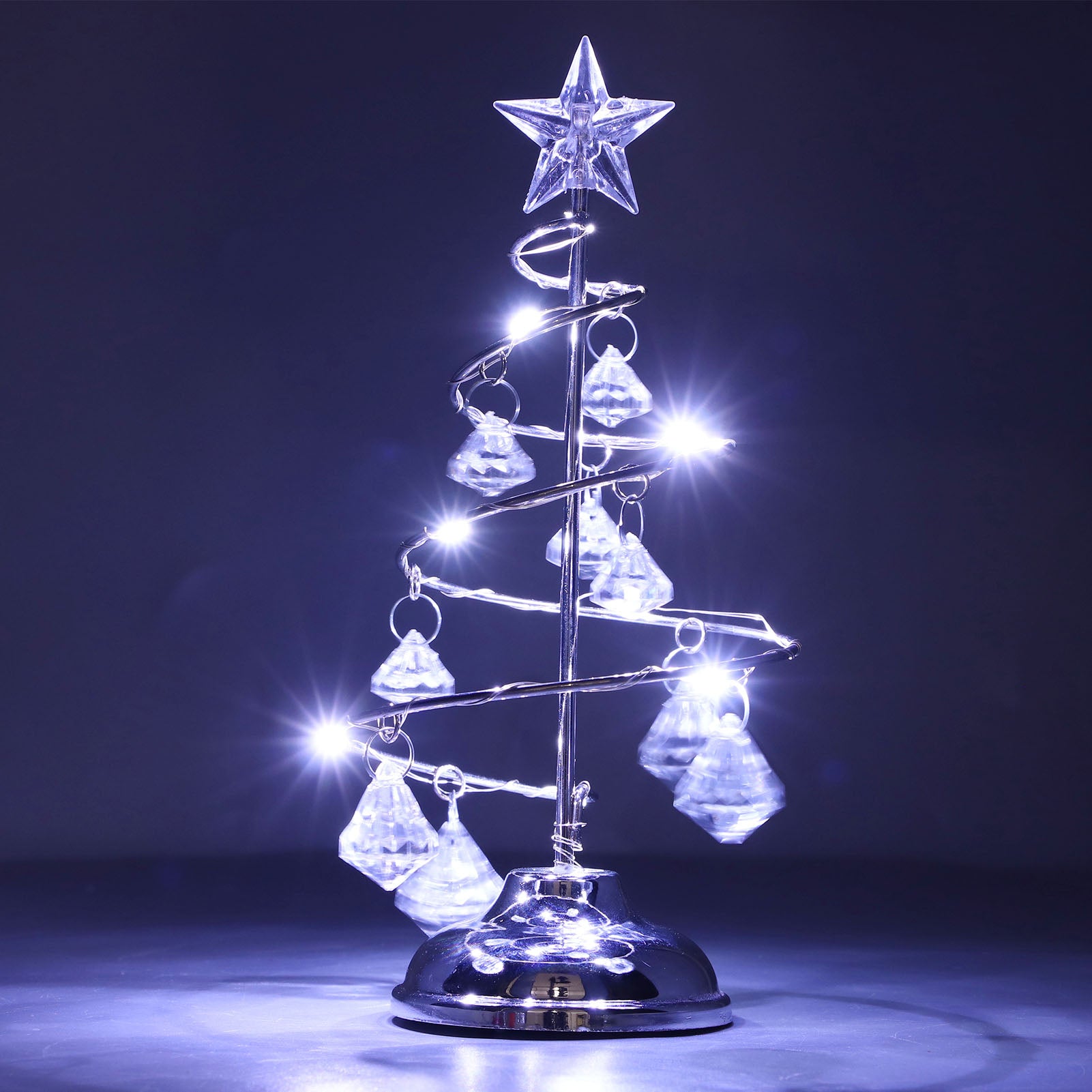 LED Christmas Tree Lamp Small Crystal Decorative Iron Tree Night Light Ornament For Gift Golden Warm Light