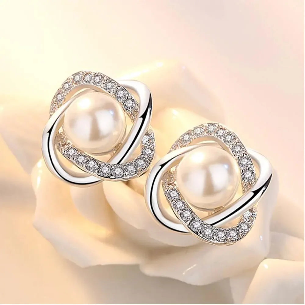 Upscale 925 Sterling Silver Earrings Zircon Pearl Twist Luxury Stud Earrings For Women brincos pendientes bijoux