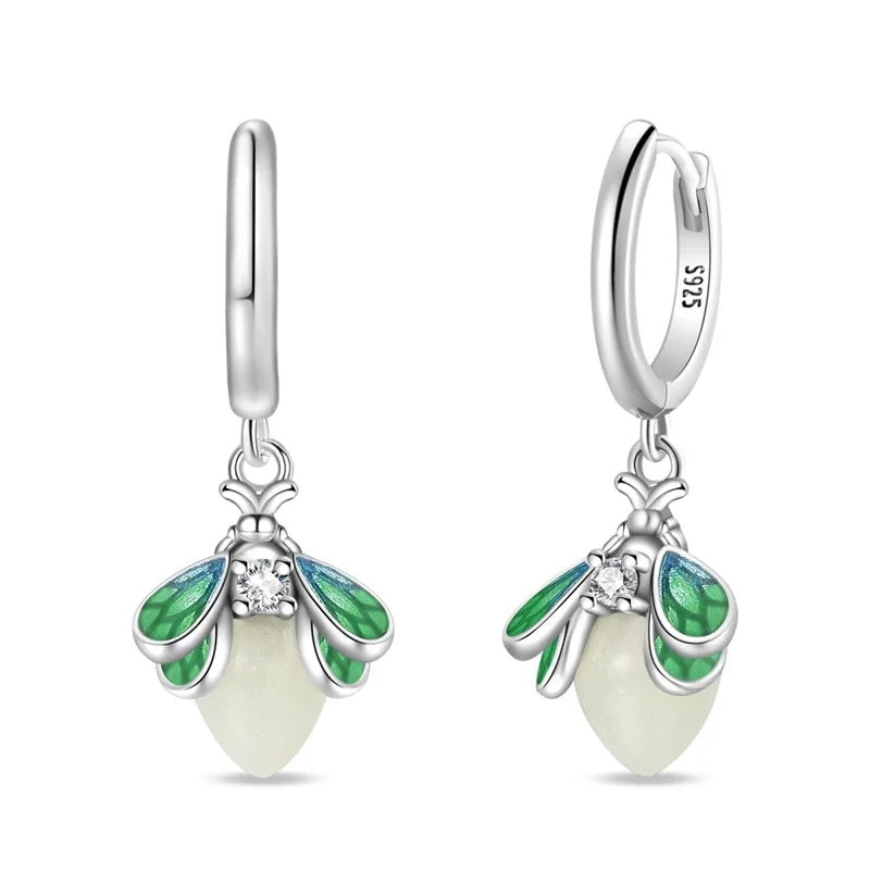 Bulbusbow Luminous Shell Women Earrings Original 925 Sterling Silver Pave CZ Star Moon Hoop Earrings Engagement Wedding Jewelry