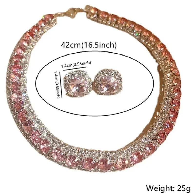 Bulbusbow Luxury Crystal Necklace and Earrings Set in Pink AB Colour for Women