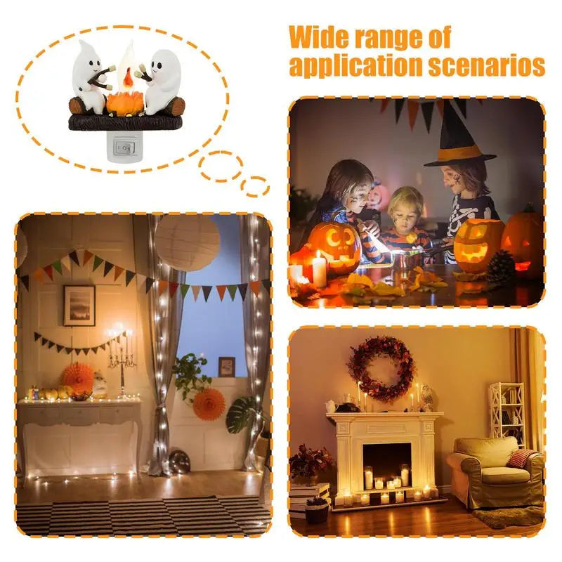 Ghost Campfire Flickering Night Light Lantern Flicker Flame Nightlight 3D LED Small Electric Faux Lantern Halloween Indoor Decor