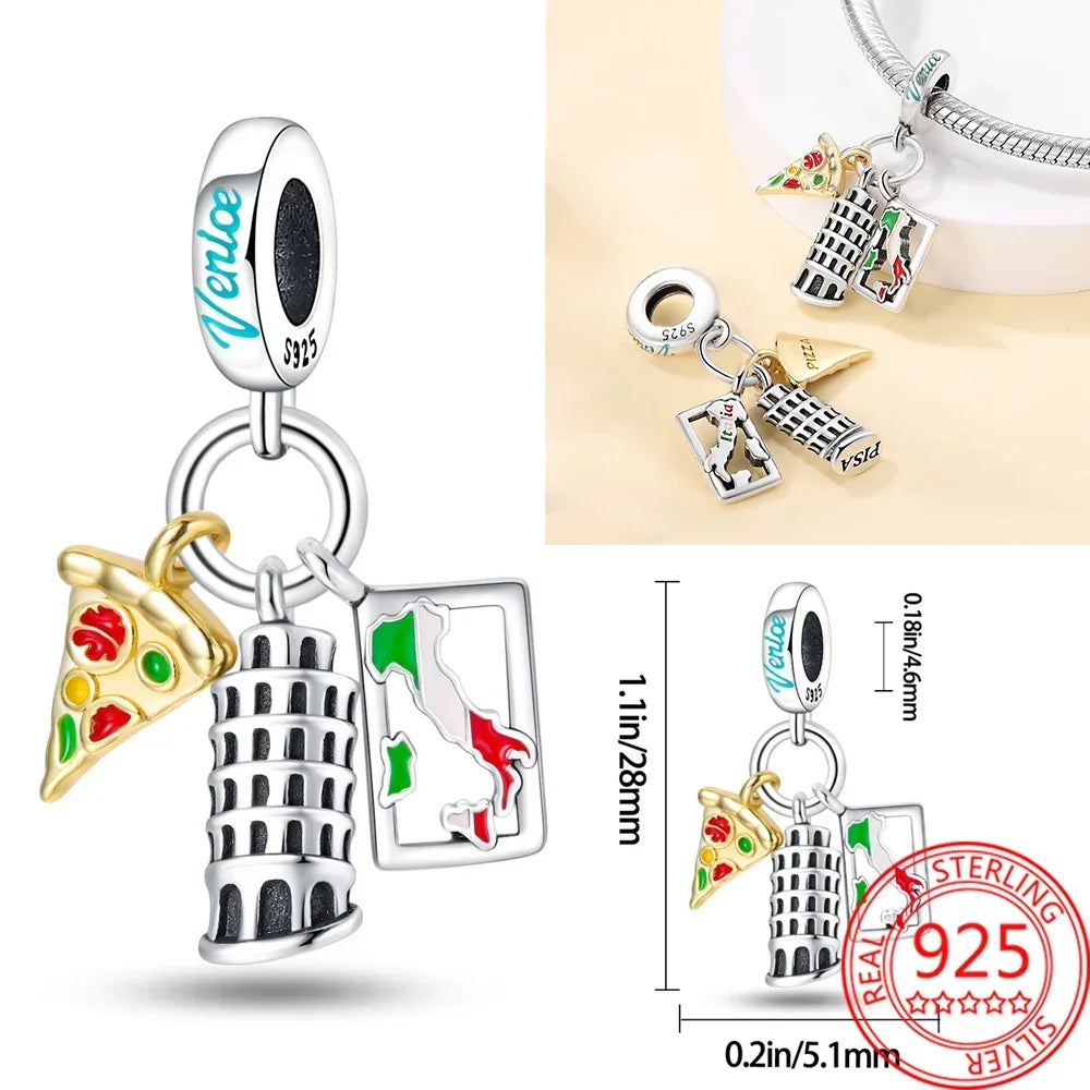 Authentic 925 Sterling Silver Car Travel New York Statue Of Liberty Charm Beaded Fit Pandora Bracelet DIY Jewelry Making