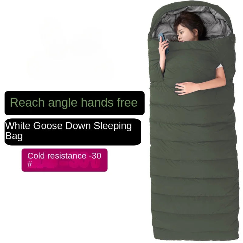 Goose Down Sleeping Bag Adult Outdoor Winter Warm Thick Camping Travel Adult -20 Degrees Celsius Extendable Sleeping Bags