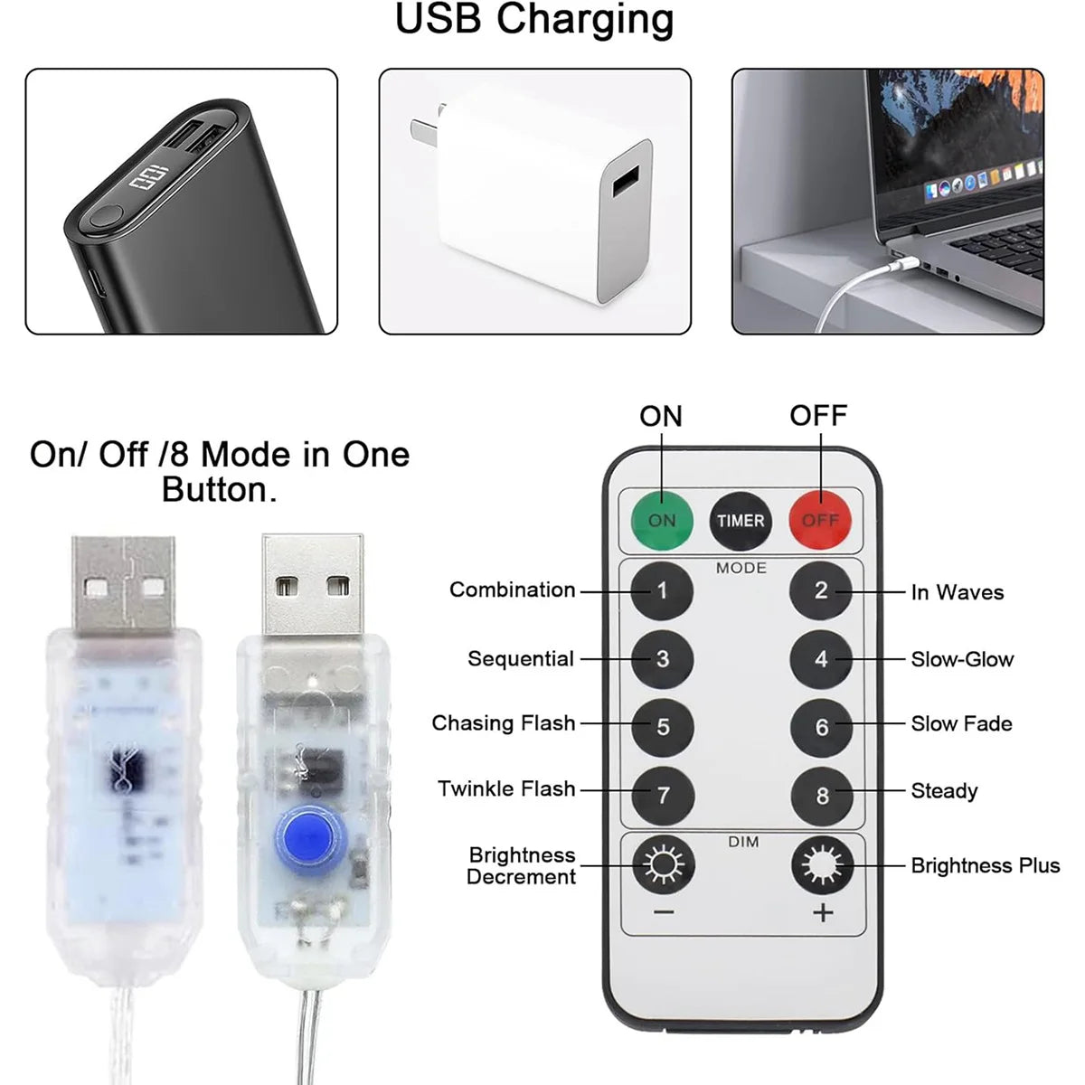 1 قطعة 198 مصباح LED على شكل شلال على شكل نجمة مع 8 أوضاع تعمل بالطاقة عبر USB وجهاز تحكم عن بعد لإضاءة التخييم في الأماكن المغلقة والمفتوحة وأضواء الكريسماس