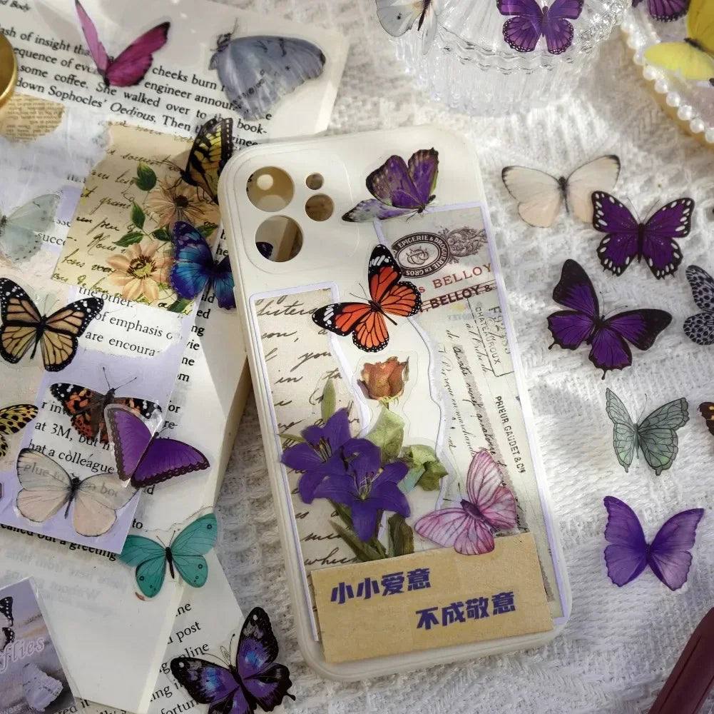 40pcs/pack Butterfly Series Stickers Art Collage Junk Journal DIY Scrapbooking PET Waterproof Craft Aesthetics Stickers