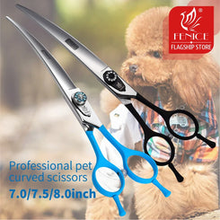 Fenice 7.0 7.5 8.0 Inch Professional Black Grooming Scissors Curved Shear for Teddy/Pomeranian Dogs Pet Grooming Tools JP 440C