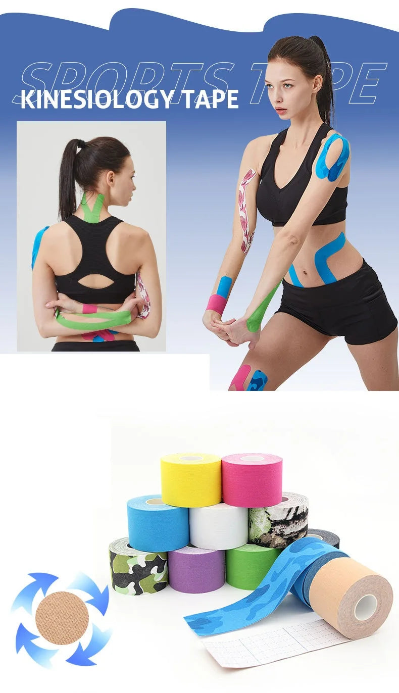 Bulbusbow Kinesiology Tape Muscle Bandage Sports Cotton Elastic Adhesive Strain Injury Tape Knee Muscle Pain Relief Stickers