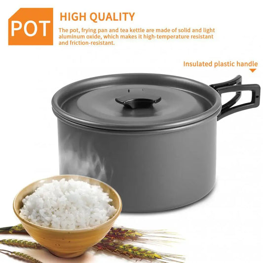 Camping Cookware Set Aluminum Portable Outdoor Tableware Cookset Cooking Kit Pan Bowl Kettle Pot Hiking BBQ Picnic Equipment