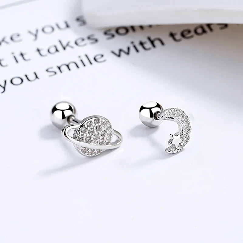 Trendy Silver Screw Back Helix Stud Earrings with Sparkling Cubic Zirconia by Bulbusbow