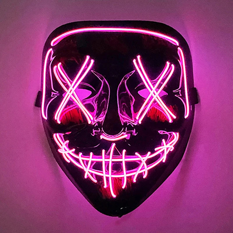 2024 Halloween Wireless Rave Mask Decor Luminous LED Purge Mask Neon Light Glowing For Carnival Dark Night