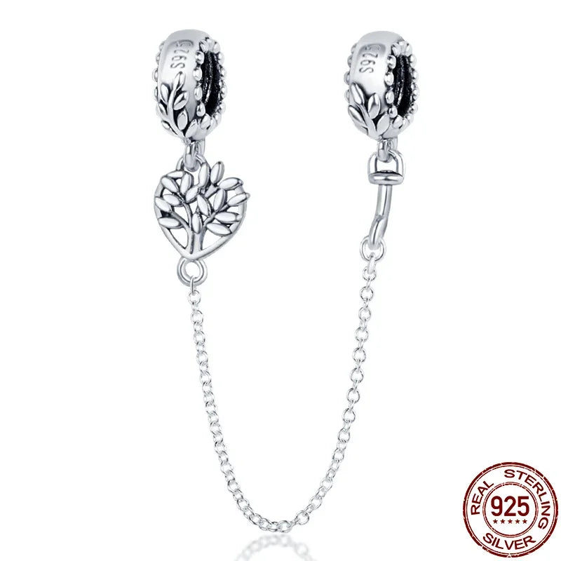 925 Sterling Silver 9 Models Zircon Safety Chain Charms Bead Fit Pandora 925 Original Bracelets Bead Dangle Women Jewelry