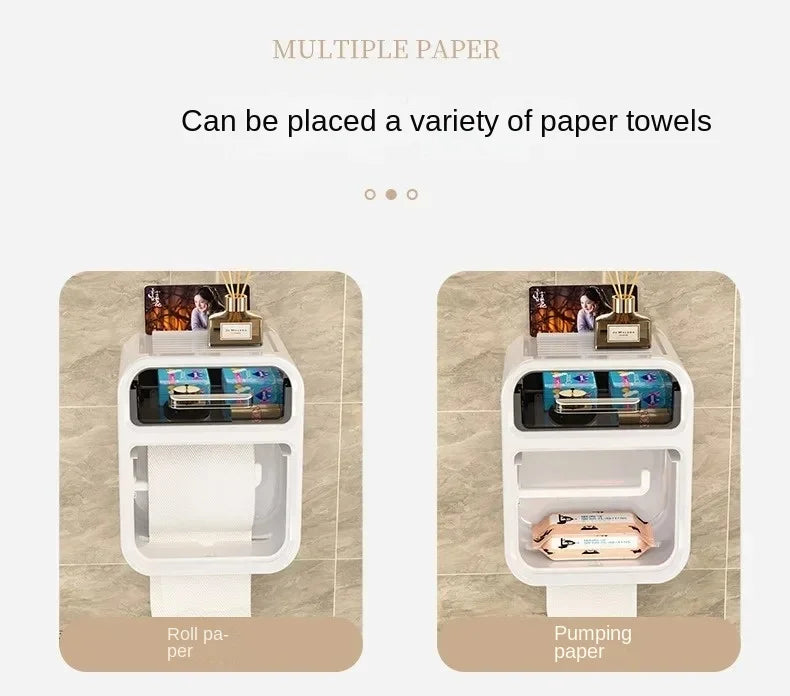 Toilet Tissue Box, Wall Mounted Roll Paper Tube, Paper Drawer, Storage, Bathroom Double Layer Storage Rack Toilet Roll Holder