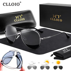 CLLOIO Titanium Alloy Polarized Sunglasses Men Women Fashion Photochromic Sun Glasses Chameleon Anti-glare Driving Oculos de sol