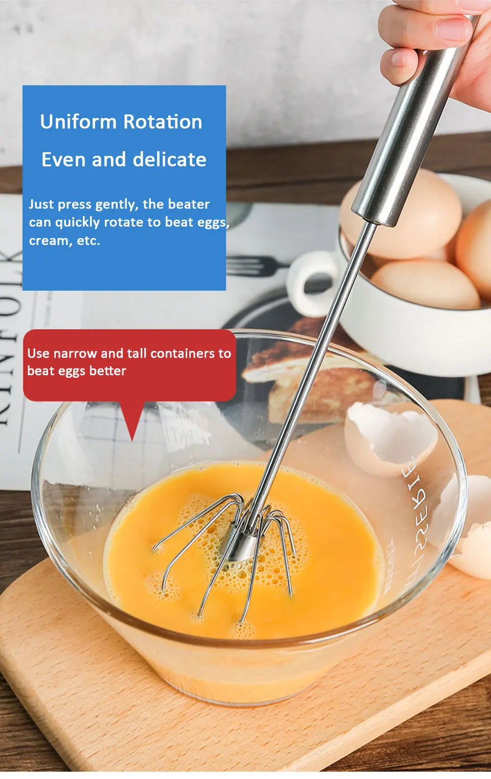 Semi Automatic Mixer Whisk Egg Beater Stainless Steel Manual Hand Mixer Self-Turning Cream Utensils Kitchen Mixer Egg Tools