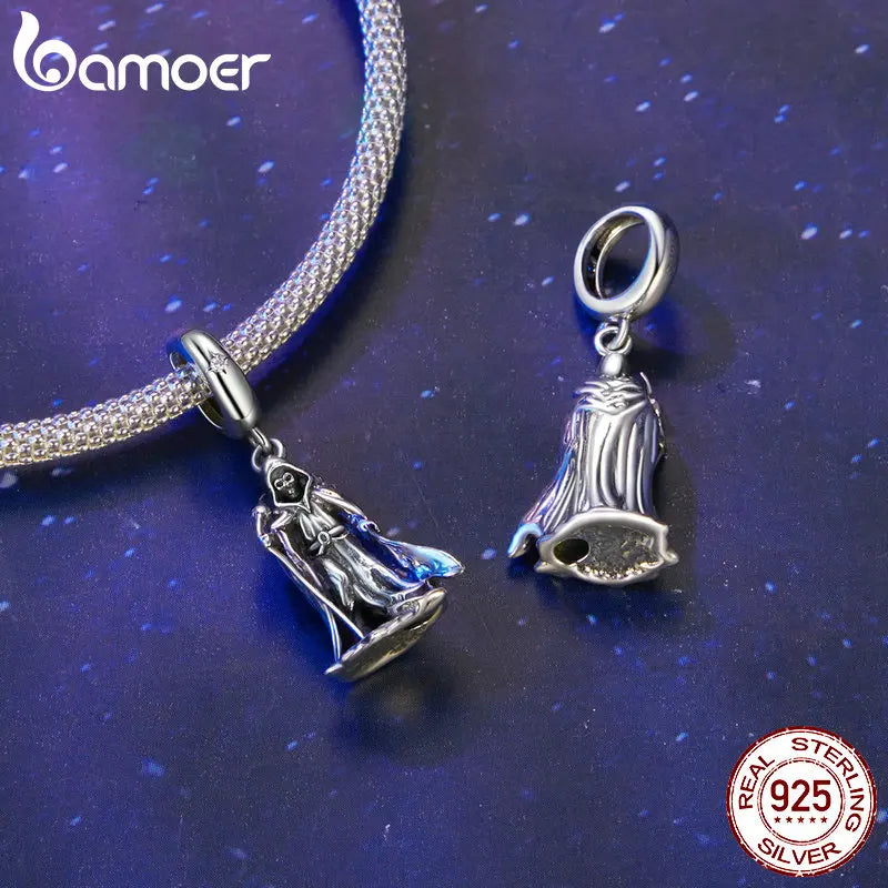 BAMOER Solid 925 Sterling Silver Witch-Hat/Devil's Eye Charm fit Original Bracelet & Necklace Halloween Jewelry DIY bamoer charm