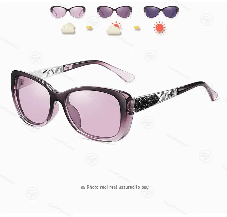 New Luxury Brand Diamond Photochromic Sunglasses Women Polarized Glasses Driving Anti-glare Sun Glasses oculos de sol feminino