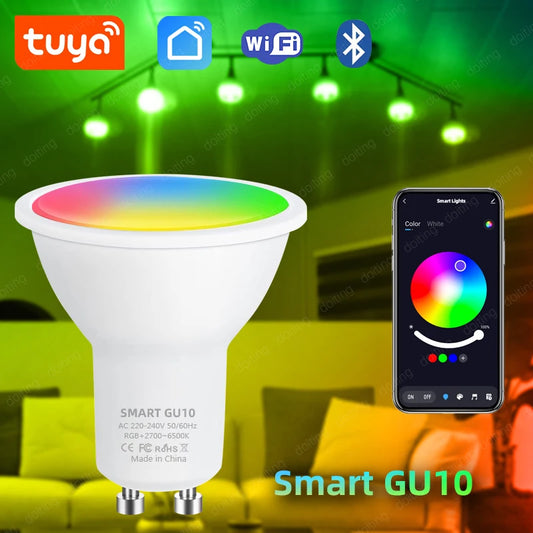 Smart Life Bluetooth WIFI GU10 RGB 220V LED Light Bulb Dimmable Tuya APP Group Alexa Google Home Voice Control Timing Spotlights