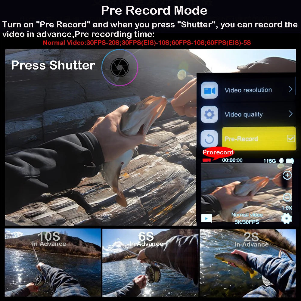 5K 4K60FPS Action Camera Dual IPS Touch LCD DVR EIS 170° 30M Waterproof 5X Zoom Sport Camera With Wireless Mic & Remote Control