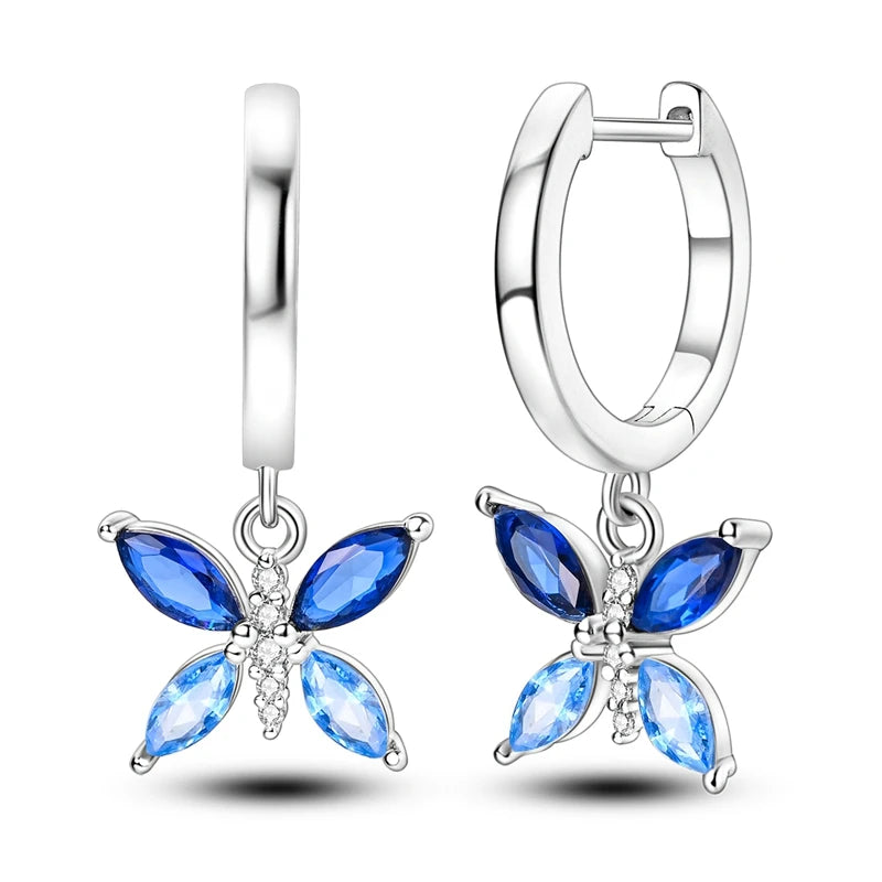 Bulbusbow Luminous Shell Women Earrings Original 925 Sterling Silver Pave CZ Star Moon Hoop Earrings Engagement Wedding Jewelry