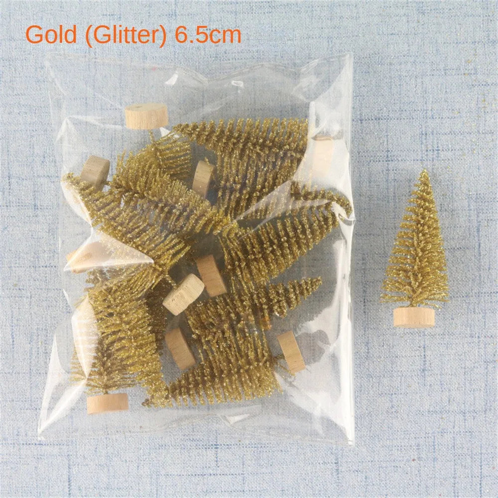 12PCS Set Mini Christmas Tree DIY Christmas Decorations 2025 Year Small Pine Tree Xmas Ornaments Navidad Gifts Christmas Decors