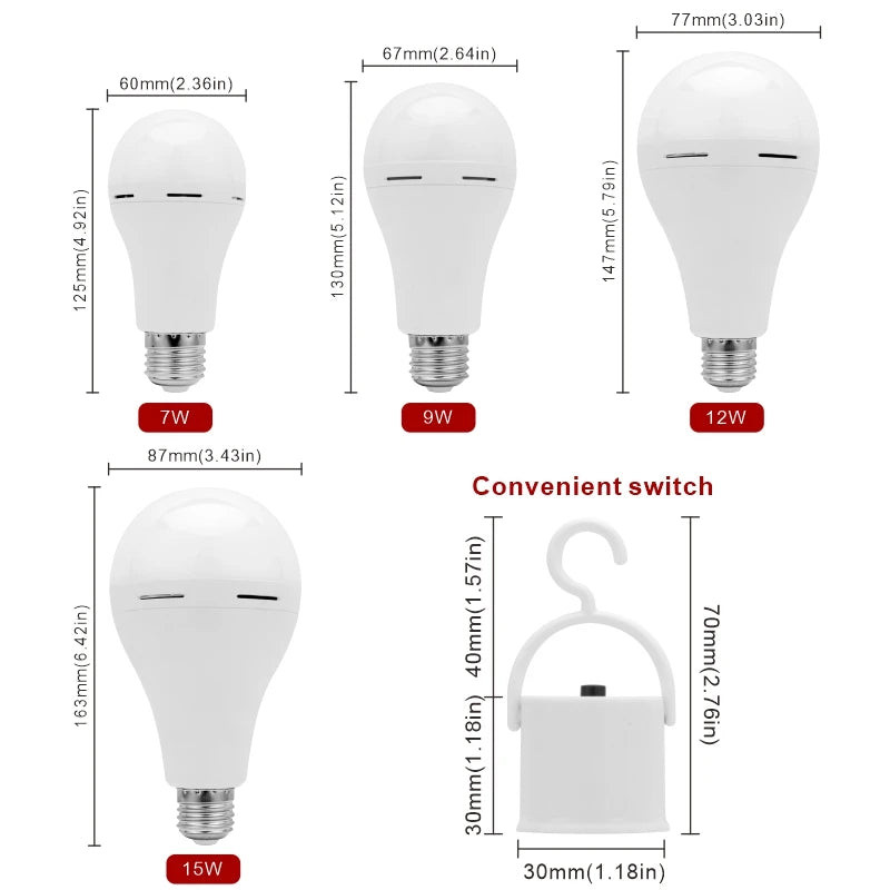 LED Rechargeable Light Bulb 7w 9w 12w 15w 1200mAh 85-265V Emergency Bulb for Home Power Failure Camping Tent Porch Garden Lamp