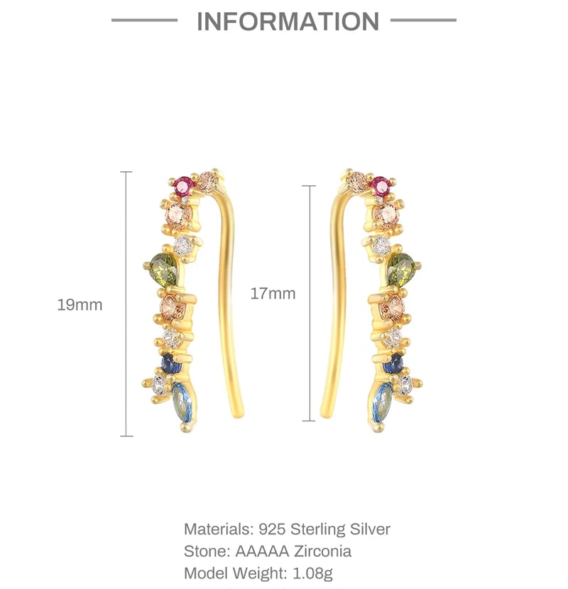 أقراط أذن من الفضة الإسترلينية عيار 925 من Aide بألوان مختلفة للنساء أقراط أذن متسلقة من الزركون مجوهرات راقية أنيقة كهدية
