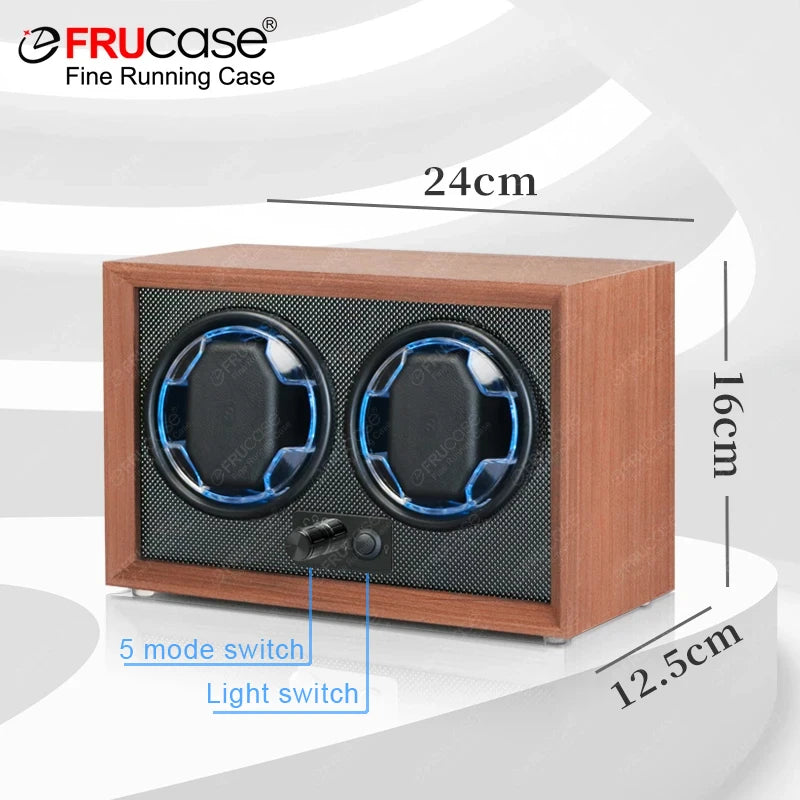 FRUCASE Double Watch Winder for Automatic Watches 2 Rolex Box Jewelry Display Collector Storage Wood Grain with Light