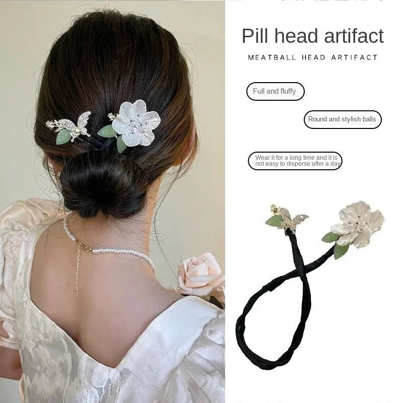 Fashion Butterfly Flower Updo Hair Accessories for Women Retro Luxury Lazy Man Tie Up Hair Stick Headwear Hair Clips for Girls