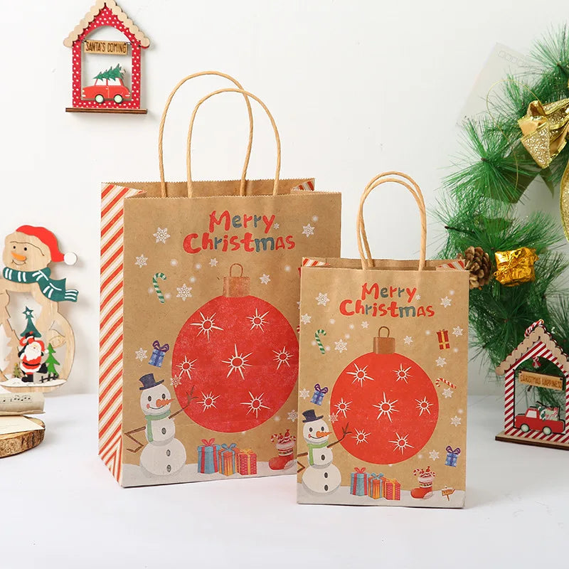 StoBag, Merry Christmas, Reusable Kraft Paper Bags, for packing gifts, goodies, Santa, Snowman pattern, Party Supplies, 12/30pcs